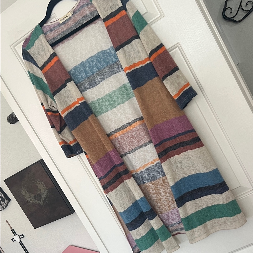 Colorful Striped Open-Front Cardigan